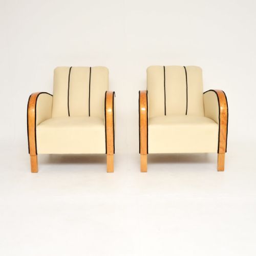 fig 1. Pair of Swedish Art Deco Armchairs in Leather and Satin Birch