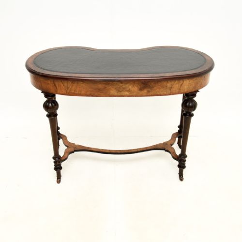 fig 1. Antique Victorian Burr Walnut Leather Top Kidney Shaped Desk