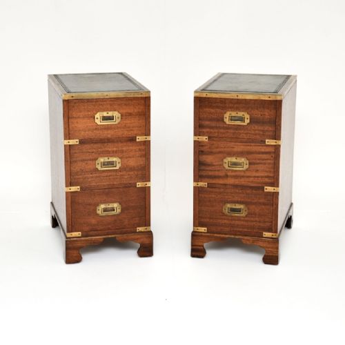 Pair of Antique Mahogany Military Campaign Style Bedside Chests
