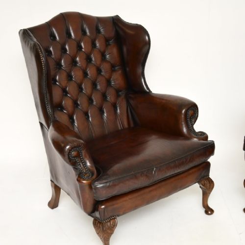 fig 1. Pair of Antique Leather Wing Back Armchairs