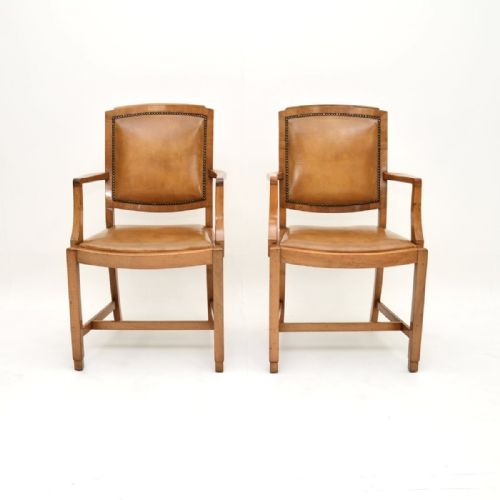 fig 1. Pair of Art Deco Walnut and Leather Carver Armchairs