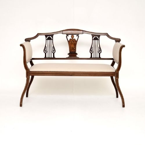 fig 1. Antique Edwardian Inlaid Mahogany Settee