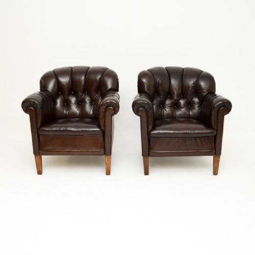 fig 1. Pair of Antique Swedish Leather Club Armchairs