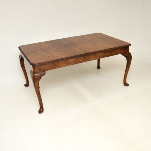 fig 1. Antique Queen Anne Style Burr Walnut Dining Table and Chairs