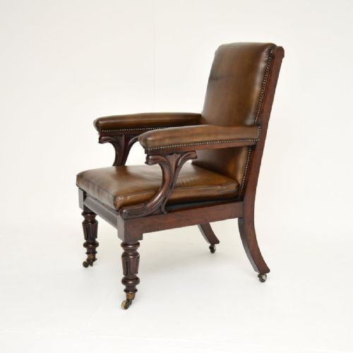 fig 1. Antique William IV Mahogany and Leather Library Armchair