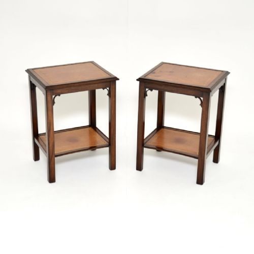 Pair of Antique Mahogany and Leather Side Tables
