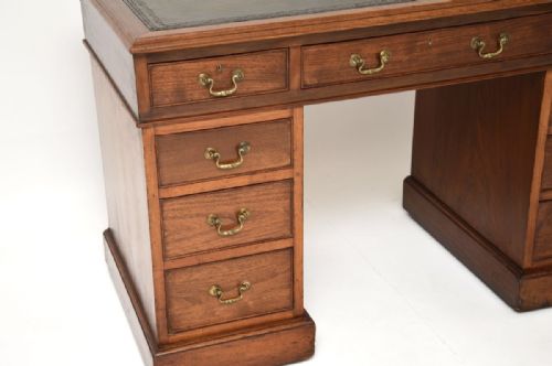 fig 1. Antique Victorian Walnut Leather Top Pedestal Desk