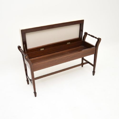 fig 1. Antique Edwardian Inlaid Mahogany Piano Duet Stool
