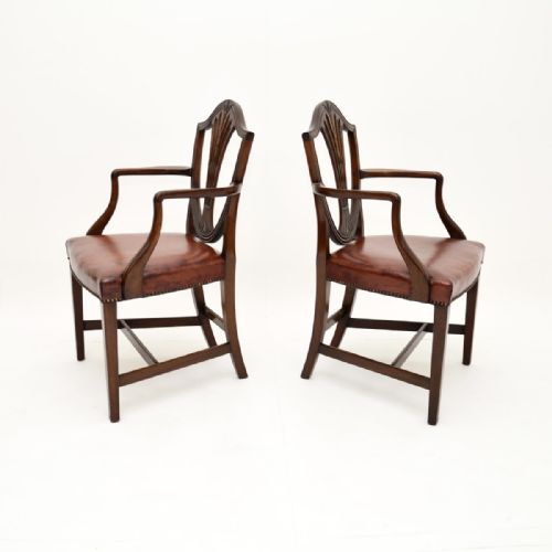 fig 1. Pair of Antique Mahogany and Leather Carver Armchairs