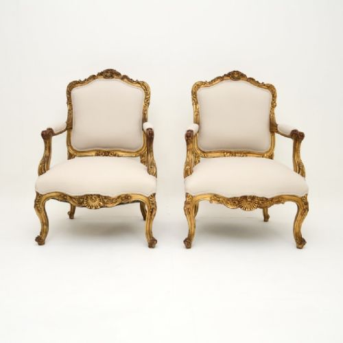 fig 1. Pair of Antique French Gilt Wood Armchairs
