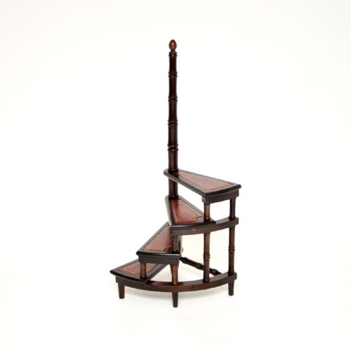 Antique Mahogany and Leather Library Steps

