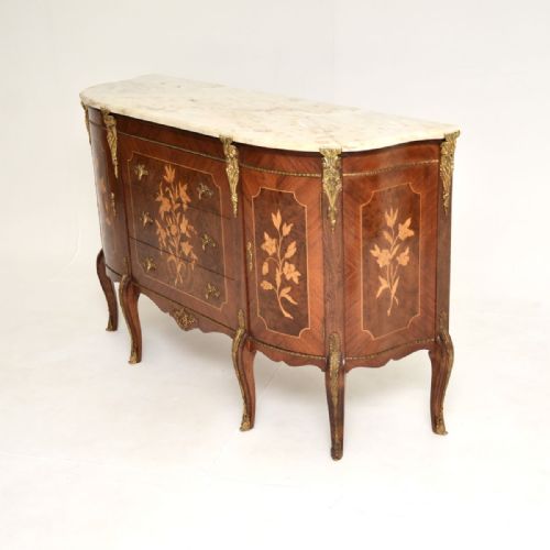 ANTIQUE FRENCH INLAID MARQUETRY MARBLE TOP SIDEBOARD - ADDITIONAL PHOTO 2