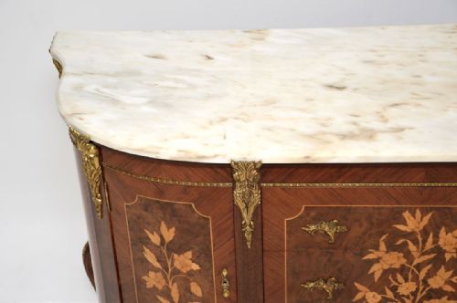 ANTIQUE FRENCH INLAID MARQUETRY MARBLE TOP SIDEBOARD - ADDITIONAL PHOTO 3