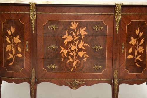 ANTIQUE FRENCH INLAID MARQUETRY MARBLE TOP SIDEBOARD - ADDITIONAL PHOTO 4