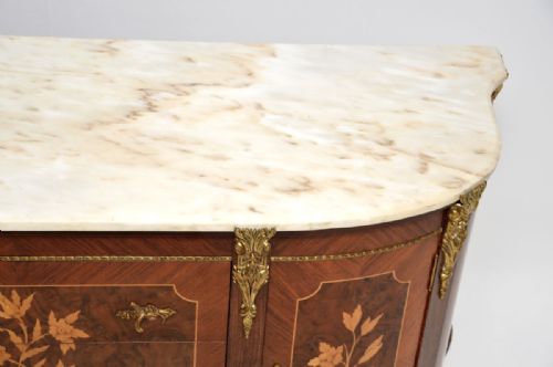 ANTIQUE FRENCH INLAID MARQUETRY MARBLE TOP SIDEBOARD - ADDITIONAL PHOTO 5