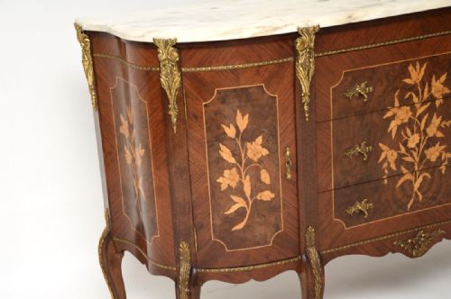 ANTIQUE FRENCH INLAID MARQUETRY MARBLE TOP SIDEBOARD - ADDITIONAL PHOTO 6