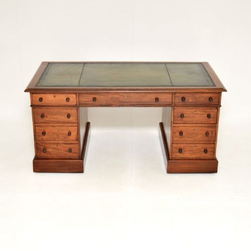 fig 1. Antique Victorian Walnut Leather Top Pedestal Desk