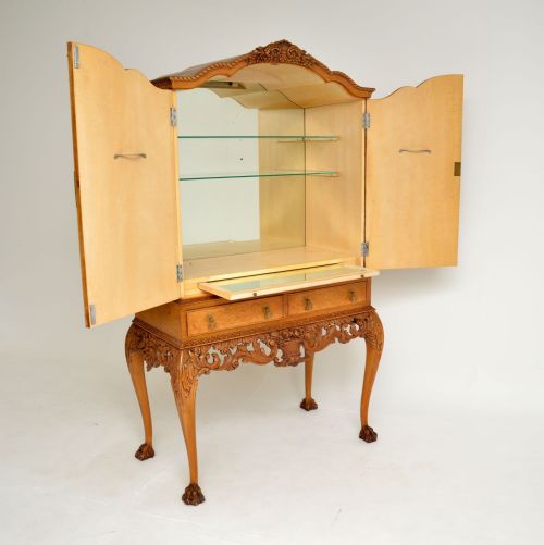 fig 1. Antique Burr Walnut Queen Anne Style Cocktail Drinks Cabinet
