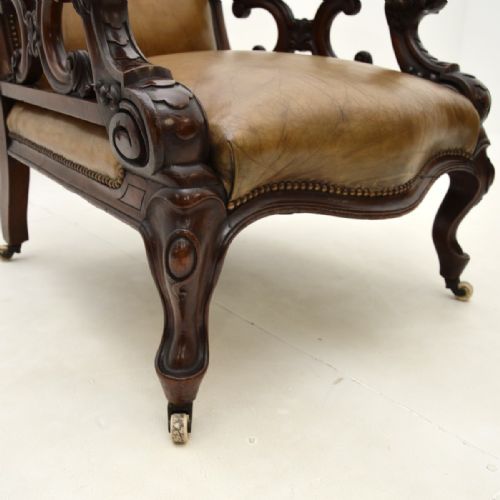 fig 1. Antique Victorian Carved Mahogany and Leather Armchair
