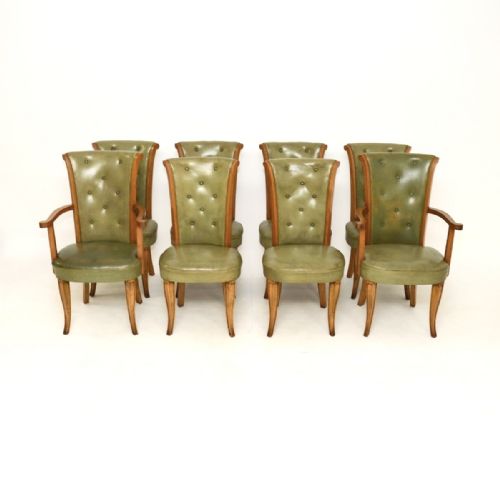 fig 1. Set of Eight Art Deco Leather and Walnut Dining Chairs by Hille