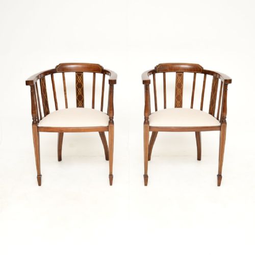 fig 1. Pair of Antique Edwardian Inlaid Walnut Armchairs