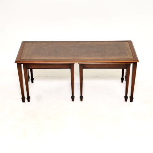fig 1. Antique Mahogany Leather Top Nesting Coffee Table / Side Tables
