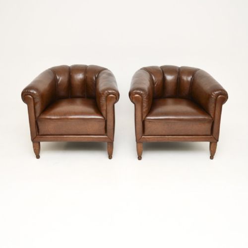 fig 1. Pair of Antique Swedish Leather Club Armchairs