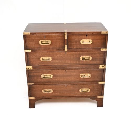 fig 1. Antique Mahogany Military Campaign Style Chest of Drawers
