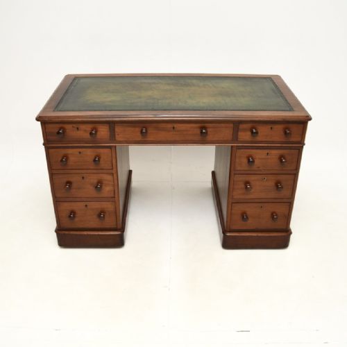 fig 1. Antique Victorian Mahogany Leather Top Pedestal Desk
