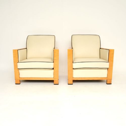 PAIR OF SWEDISH ART DECO ARMCHAIRS IN LEATHER AND SATIN BIRCH - ADDITIONAL PHOTO 1