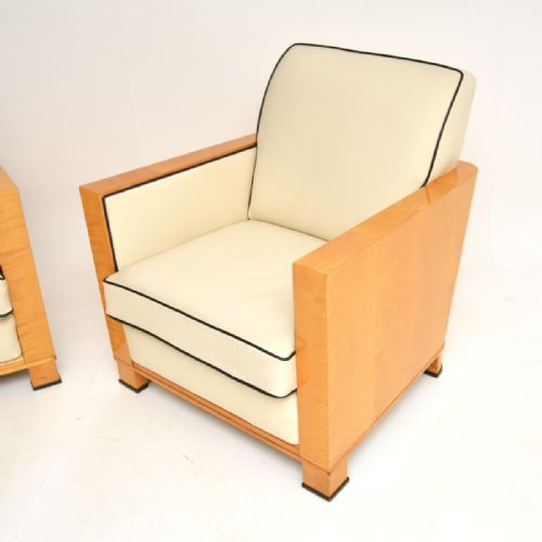 PAIR OF SWEDISH ART DECO ARMCHAIRS IN LEATHER AND SATIN BIRCH - ADDITIONAL PHOTO 3