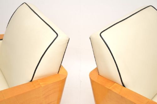 PAIR OF SWEDISH ART DECO ARMCHAIRS IN LEATHER AND SATIN BIRCH - ADDITIONAL PHOTO 4