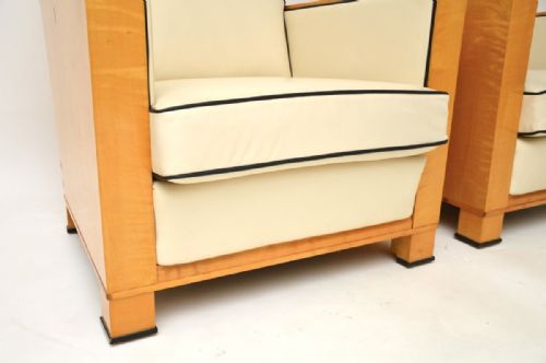 PAIR OF SWEDISH ART DECO ARMCHAIRS IN LEATHER AND SATIN BIRCH - ADDITIONAL PHOTO 6