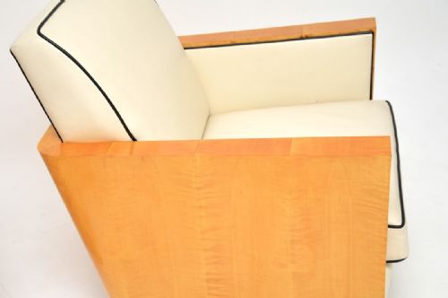 PAIR OF SWEDISH ART DECO ARMCHAIRS IN LEATHER AND SATIN BIRCH - ADDITIONAL PHOTO 8