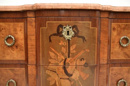 ANTIQUE FRENCH MARBLE TOP INLAID COMMODE - ADDITIONAL PHOTO 3