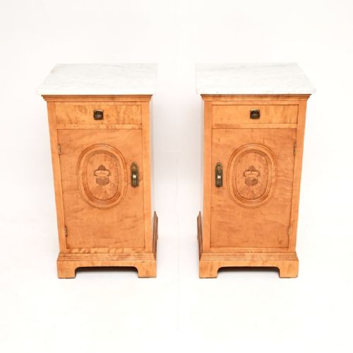 fig 1. Pair of Antique Swedish Satin Birch Marble Top Bedside Cabinets
