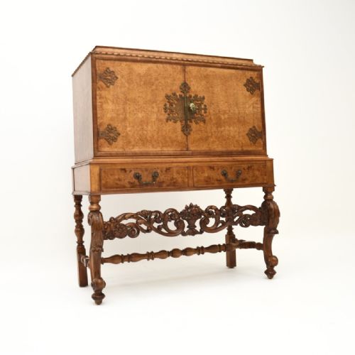 ANTIQUE BURR WALNUT COCKTAIL DRINKS CABINET