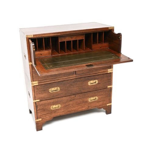 Antique Mahogany Military Campaign Secretaire Chest of Drawers
