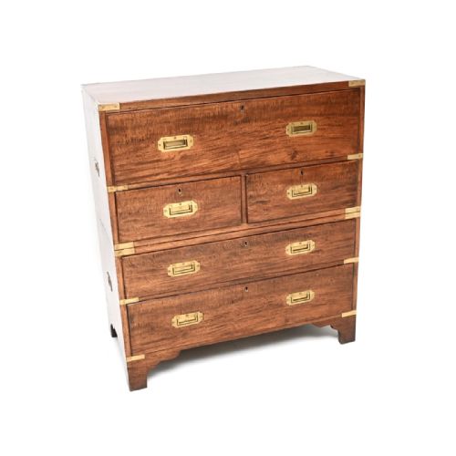 fig 1. Antique Mahogany Military Campaign Secretaire Chest of Drawers