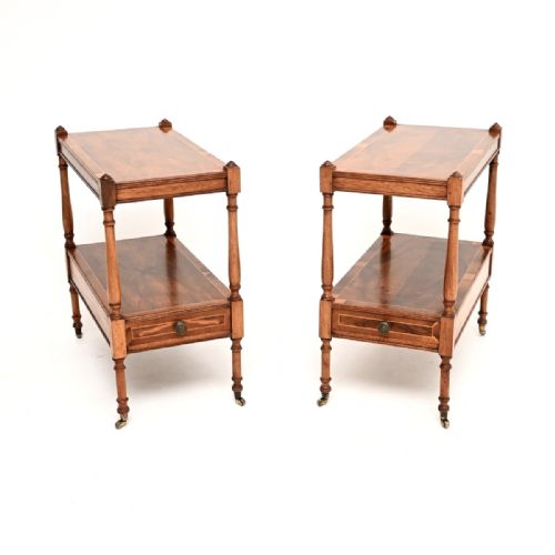 Pair of Antique Georgian Style Inlaid Yew Wood Side Tables
