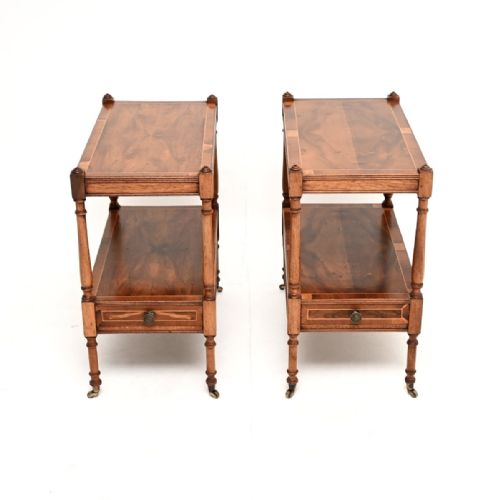 fig 1. Pair of Antique Georgian Style Inlaid Yew Wood Side Tables
