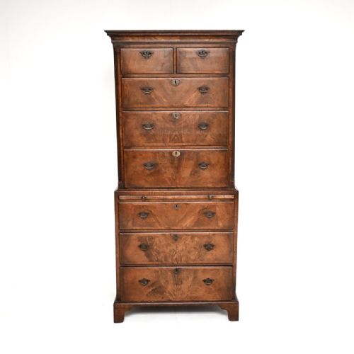 fig 1. Antique Figured Walnut Chest on Chest of Drawers
