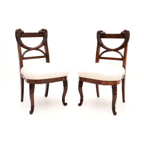 Pair of Antique Biedermeier Mahogany Side Chairs
