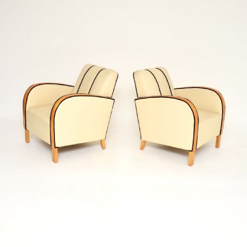 PAIR OF SWEDISH ART DECO ARMCHAIRS IN LEATHER AND SATIN BIRCH - ADDITIONAL PHOTO 2