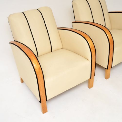 PAIR OF SWEDISH ART DECO ARMCHAIRS IN LEATHER AND SATIN BIRCH - ADDITIONAL PHOTO 3