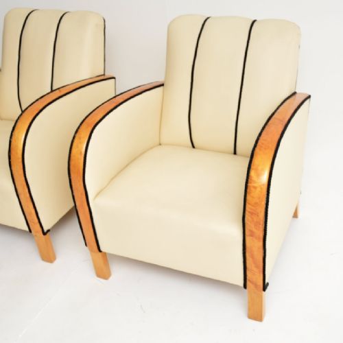 PAIR OF SWEDISH ART DECO ARMCHAIRS IN LEATHER AND SATIN BIRCH - ADDITIONAL PHOTO 4