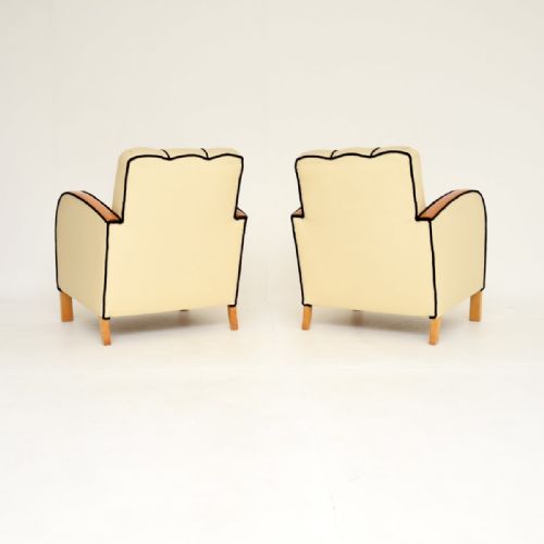 PAIR OF SWEDISH ART DECO ARMCHAIRS IN LEATHER AND SATIN BIRCH - ADDITIONAL PHOTO 5