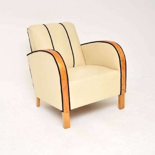 PAIR OF SWEDISH ART DECO ARMCHAIRS IN LEATHER AND SATIN BIRCH - ADDITIONAL PHOTO 7