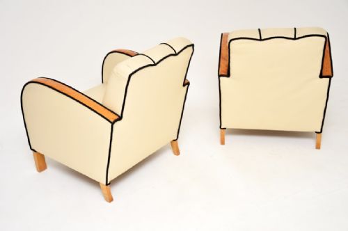 PAIR OF SWEDISH ART DECO ARMCHAIRS IN LEATHER AND SATIN BIRCH - ADDITIONAL PHOTO 8