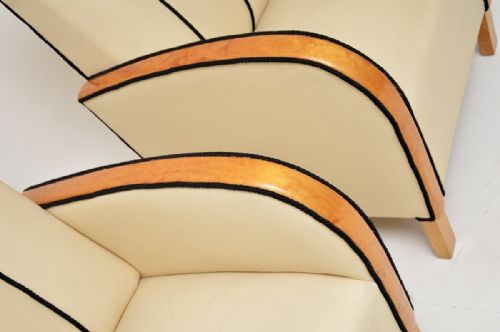 PAIR OF SWEDISH ART DECO ARMCHAIRS IN LEATHER AND SATIN BIRCH - ADDITIONAL PHOTO 10